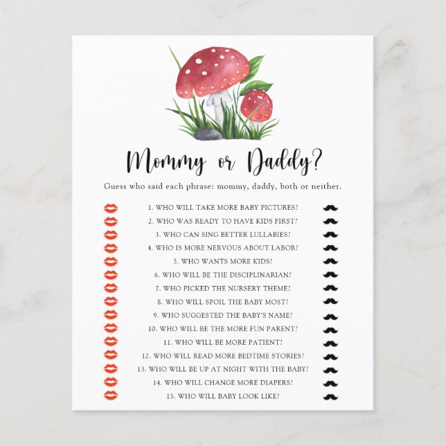 Fungi baby shower Mummy or daddy game (Front)