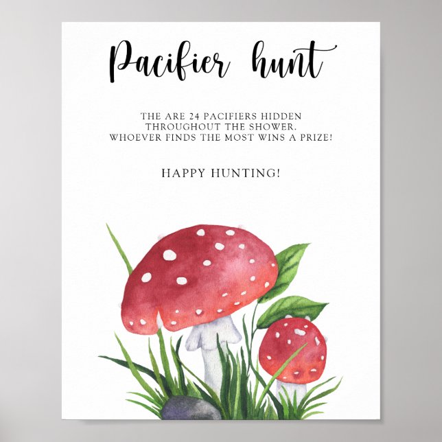 Fungi - pacifier hunt baby shower game poster (Front)