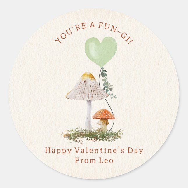 Fungi Pun Mushroom Classroom Valentine  Classic Round Sticker (Front)