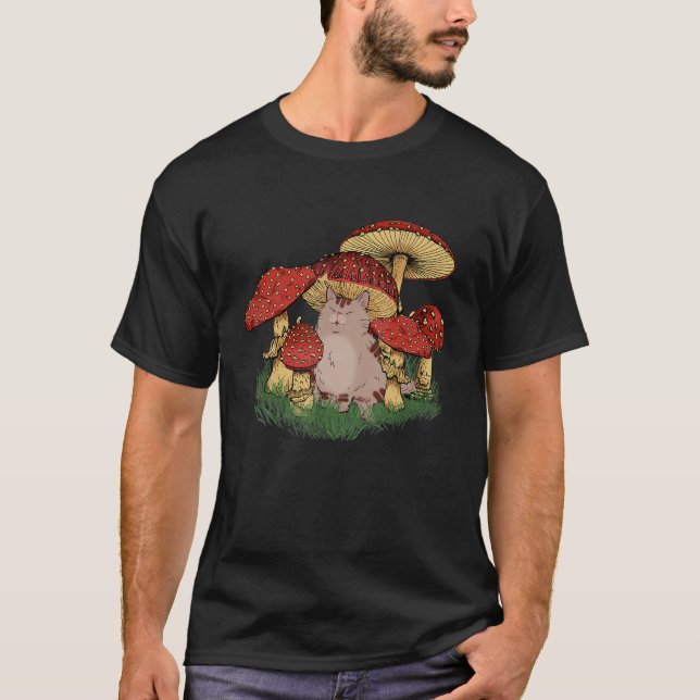 Fungus Magic Psilocybin Mushrooms Cat Hippie   T-Shirt (Front)