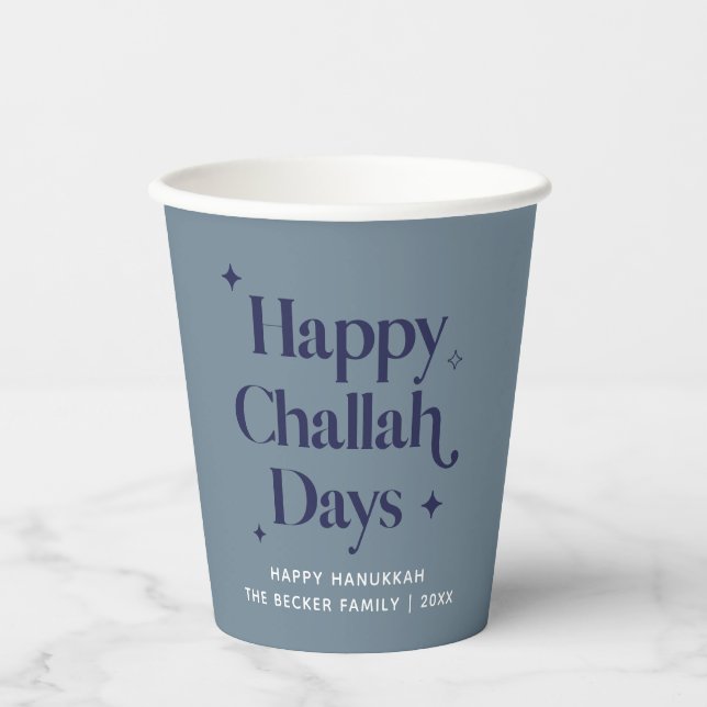 FunHappy Challah Days Hanukkah Blue Paper Cups (Front)