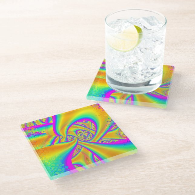 Funkidelic Dichroic Fused Glass Fractal Glass Coaster (Angled)