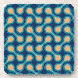 Funky 1970s Metaball Graphic Circle Barbell Blue Coaster
