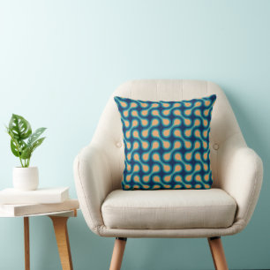 Funky 1970s Metaball Graphic Circle Barbell Blue Cushion
