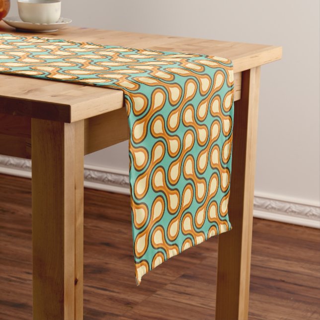 Funky 1970s Metaball Graphic Circle Barbell Orange Short Table Runner (In Situ)