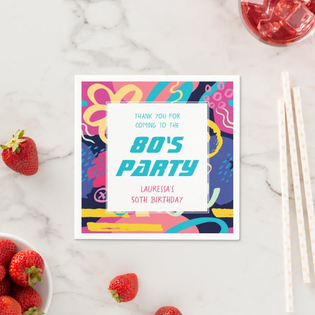 Funky 1980s Theme Colourful Retro Birthday Napkin (Insitu)