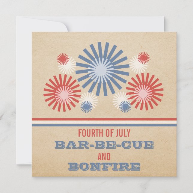 Funky 4th of July Fireworks and Stripes Invite (Front)