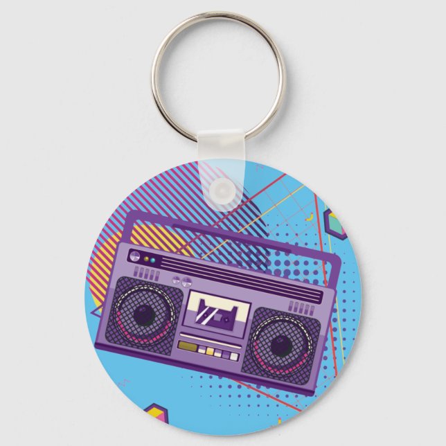 Funky 80s portable radio cassette player, boombox key ring (Front)
