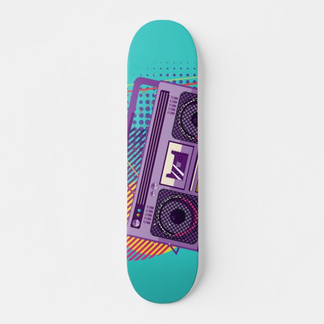 Funky 80s portable radio cassette player, boombox skateboard (Front)