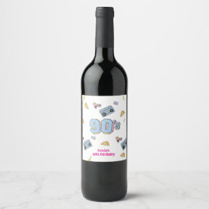 Funky 90's Theme Birthday Gift Tag Wine Label