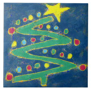 Funky Abstract Art Christmas Tree Tile