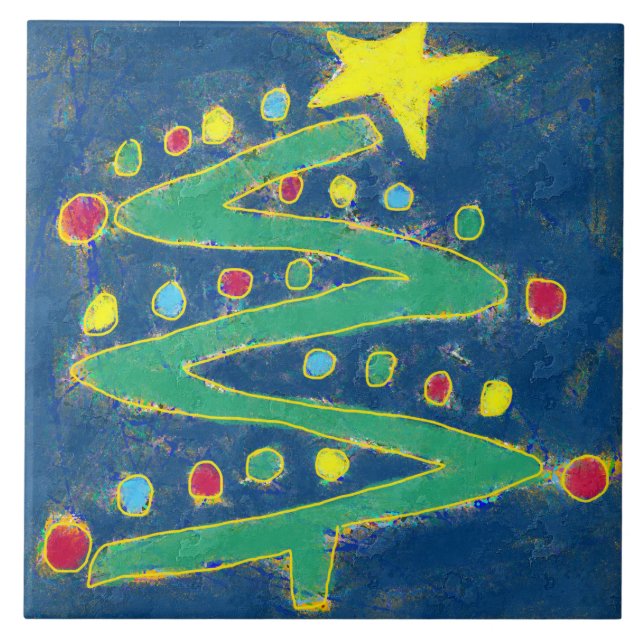 Funky Abstract Art Christmas Tree Tile (Front)