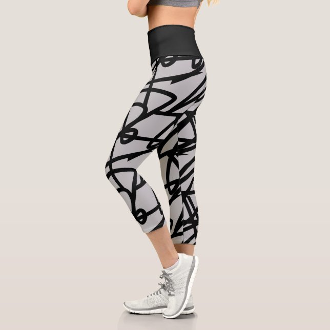 Funky Abstract Art Grey Black Leggings (Left)