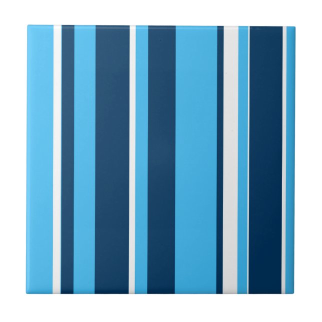 Funky Abstract Art Light Dark Blue White Tile (Front)