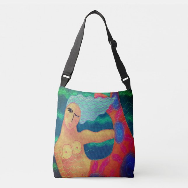 Funky Abstract Art Mermaid Crossbody Bag (Front)