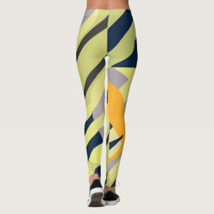 Funky Abstract Art Pale Pastel Charcoal Yellow Leggings