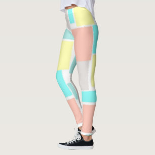 Funky Abstract Art Pastel Turquoise Yellow Leggings