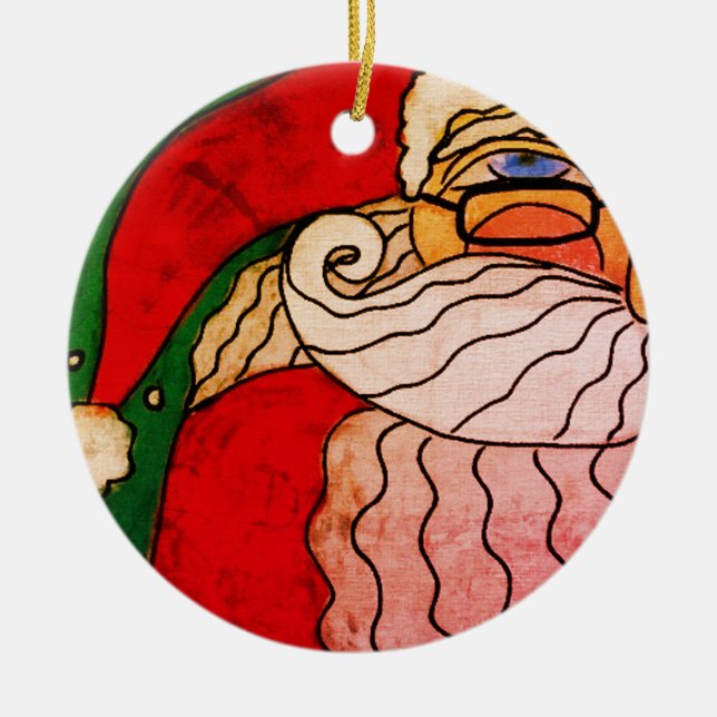 Funky Abstract Art Santa Claus Ceramic Tree Decoration (Front)