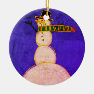 Funky Abstract Art Snowman Ceramic Tree Decoration
