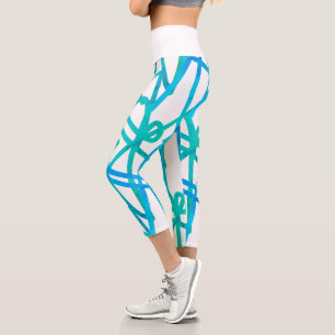 Funky Abstract Art Turquoise Green White Leggings