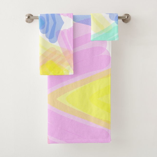 Funky Abstract Art Turquoise Pink Pastel Theme  Ba Bath Towel Set (Insitu)