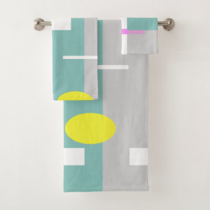 Funky Abstract Art Turquoise Pink Pastel Theme  Bath Towel Set