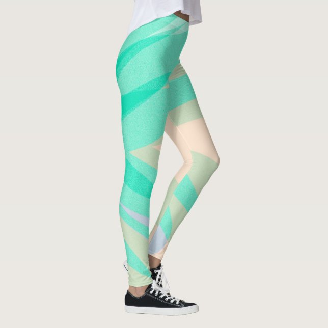 Funky Abstract Art Turquoise Pink Pastel Theme Leggings (Right)