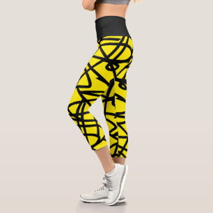 Funky Abstract Art Yellow Black Leggings