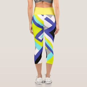 Funky Abstract Art Yellow Blue Pastel Theme Capri Leggings