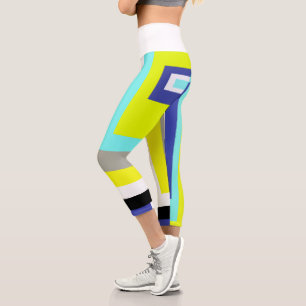 Funky Abstract Art Yellow Blue Pastel Theme Capri Leggings