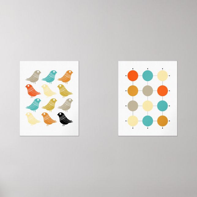 Funky Abstract Birds and Grid Mid Century Modern (Front)