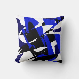 Funky Abstract Black Blue Pattern Pillow Cushion