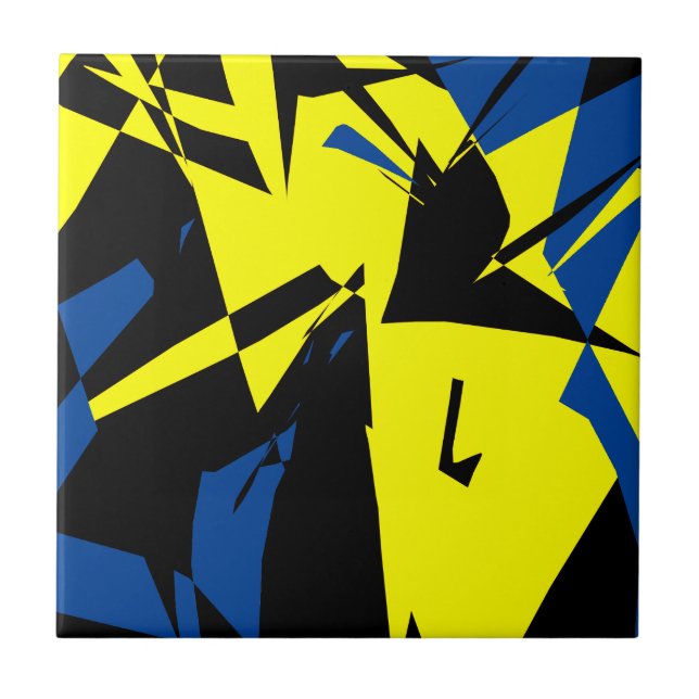 Funky Abstract Black Yellow Blue Tile (Front)