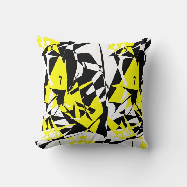 Funky Abstract Black Yellow Pattern Pillow Cushion (Front)