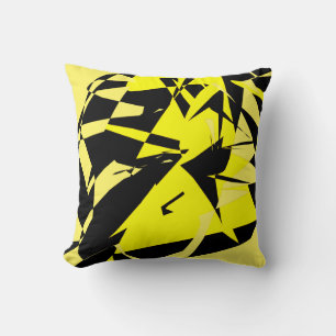 Funky Abstract Black Yellow Pattern Pillow Cushion