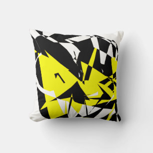 Funky Abstract Black Yellow Pattern Pillow Cushion