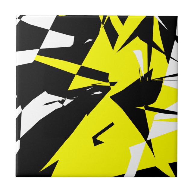 Funky Abstract Black Yellow White Tile (Front)