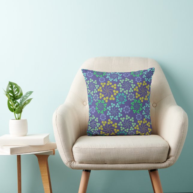Funky Abstract Blue Floral Pattern Cushion (Chair)