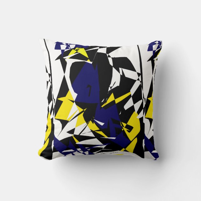 Funky Abstract Blue Yellow Pattern Pillow Cushion (Front)