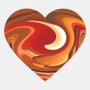 Funky Abstract Burnt Orange and Red Design Heart Sticker
