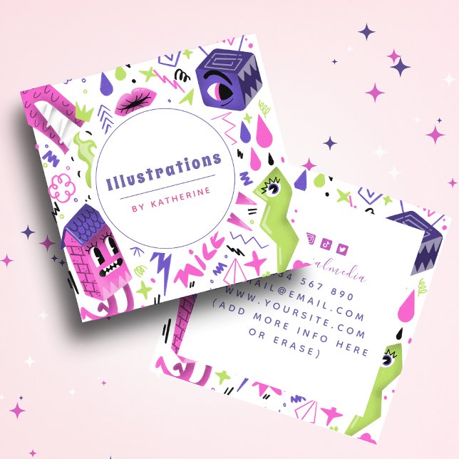 Funky Abstract Cartoon Illustration Graphic Design Square Business Card (Creator Uploaded)
