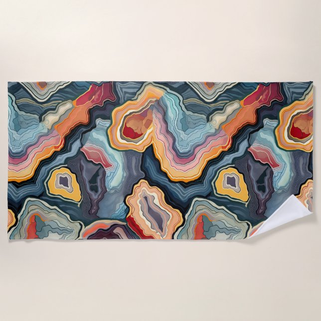 Funky Abstract Colourful Agate Geode Pattern  Beach Towel (Front)