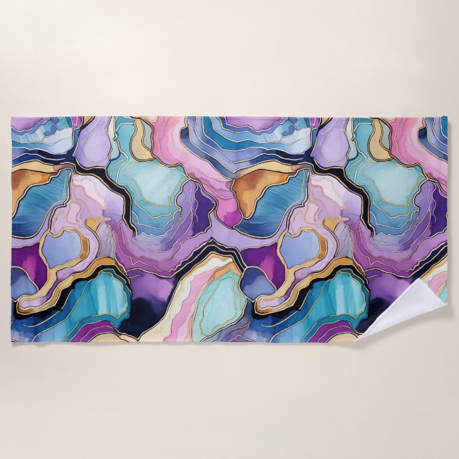 Funky Abstract Colourful Agate Geode Pattern  Beach Towel (Front)