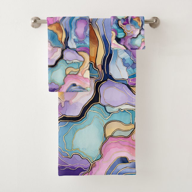 Funky Abstract Colourful Pattern Bathroom  Bath Towel Set (Insitu)