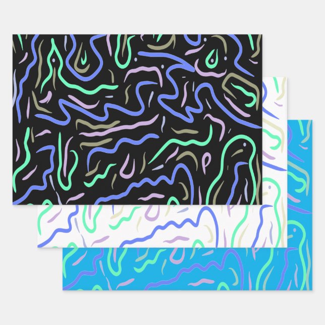Funky Abstract Digital Art Wrapping Paper Sheet (Set)