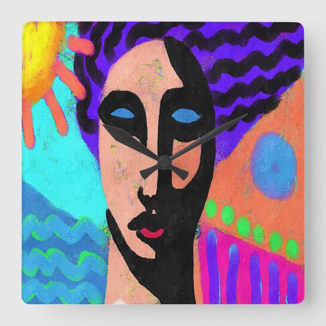Funky Abstract Digital Painting Square Wall Clock (Front)