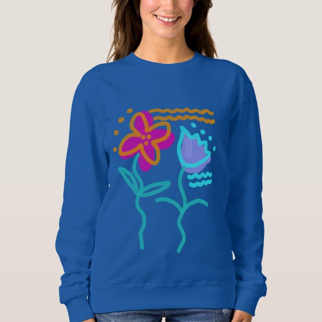 Funky Abstract Flowers Art to Wear Sweatshirt (Front)