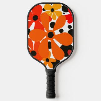 Funky, abstract, flowers in orange & yellow pickleball paddle