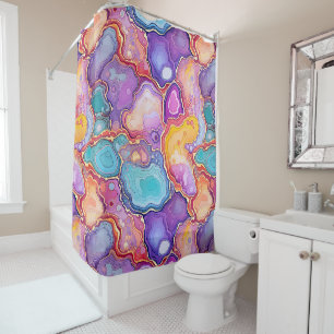 Funky Abstract Geode Agate Pattern Bathroom Shower Curtain