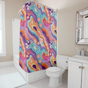 Funky Abstract Geode Agate Pattern Bathroom  Shower Curtain